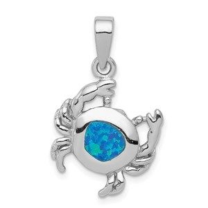 Million Charms 925 Sterling Silver Blue Inlay Created Opal Crab Necklace Pendant